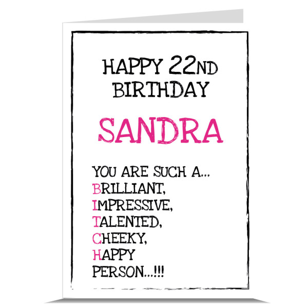 Describe You BITCH Personalised Birthday Card - Pink