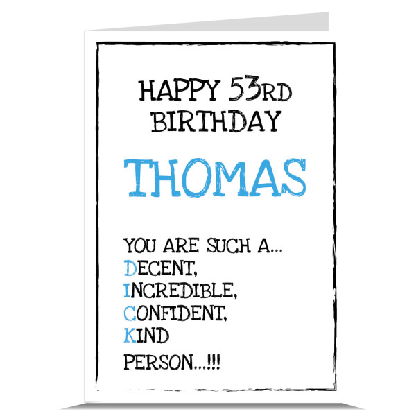Describe You DICK Personalised Birthday Card - Blue
