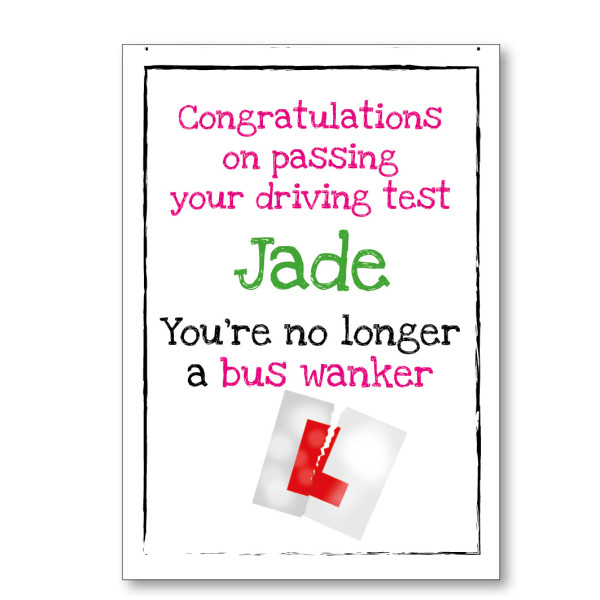 Bus Wanker Personalised Driving Test Card - Pink
