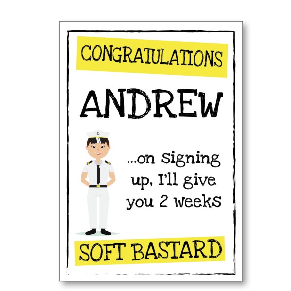Soft Bastard Signing Up Navy Personalised Card (Man)