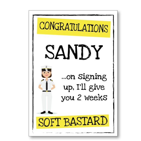 Soft Bastard Signing Up Navy Personalised Card (Woman)