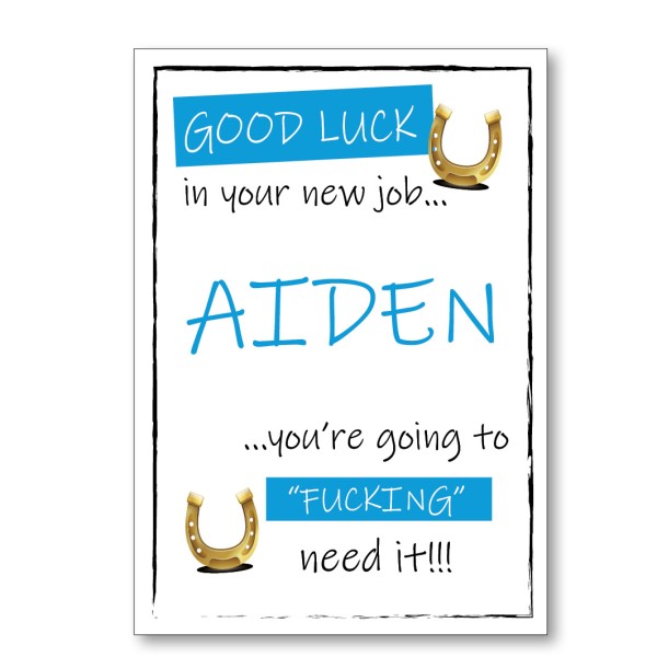 Good Luck You're Going To Fucking Need It Horse Shoe Personalised Card - Blue