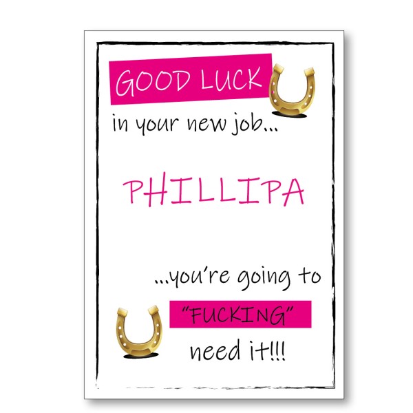 Good Luck You're Going To Fucking Need It Horse Shoe Personalised Card - Pink