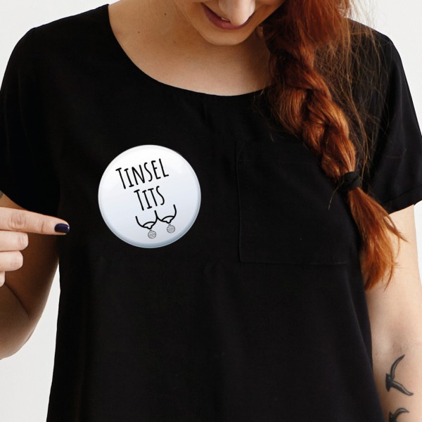 Tinsel Tits Hanging Christmas Badge 