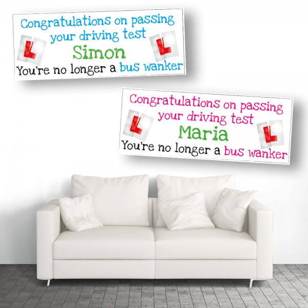 Bus Wanker Personalised Driving Test Banners - Available in Pink or Blue