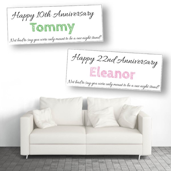 One Night Stand Personalised Anniversary Banners - Available in 8 Colours