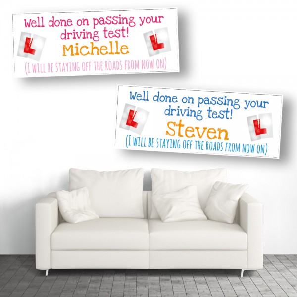 Stay Off The Roads Personalised Driving Test Banners - Available in Pink or Blue