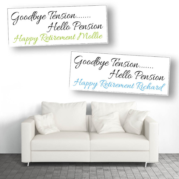 Goodbye Tension Hello Pension Personalised Retirement Banners