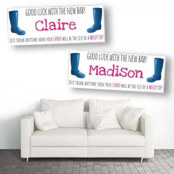 New Baby Welly Top Personalised Baby Shower Maternity Leave Banners