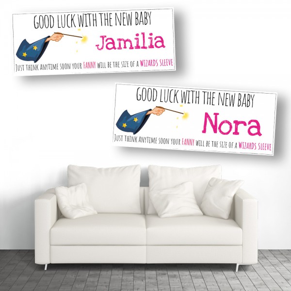 New Baby Wizard Sleeve Personalised Baby Shower Maternity Leave Banners